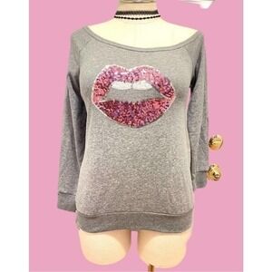 Torrid 4 (4X,26) Pink Sequin Lips Off Shoulder French Terry Lined Sweatshirt Top